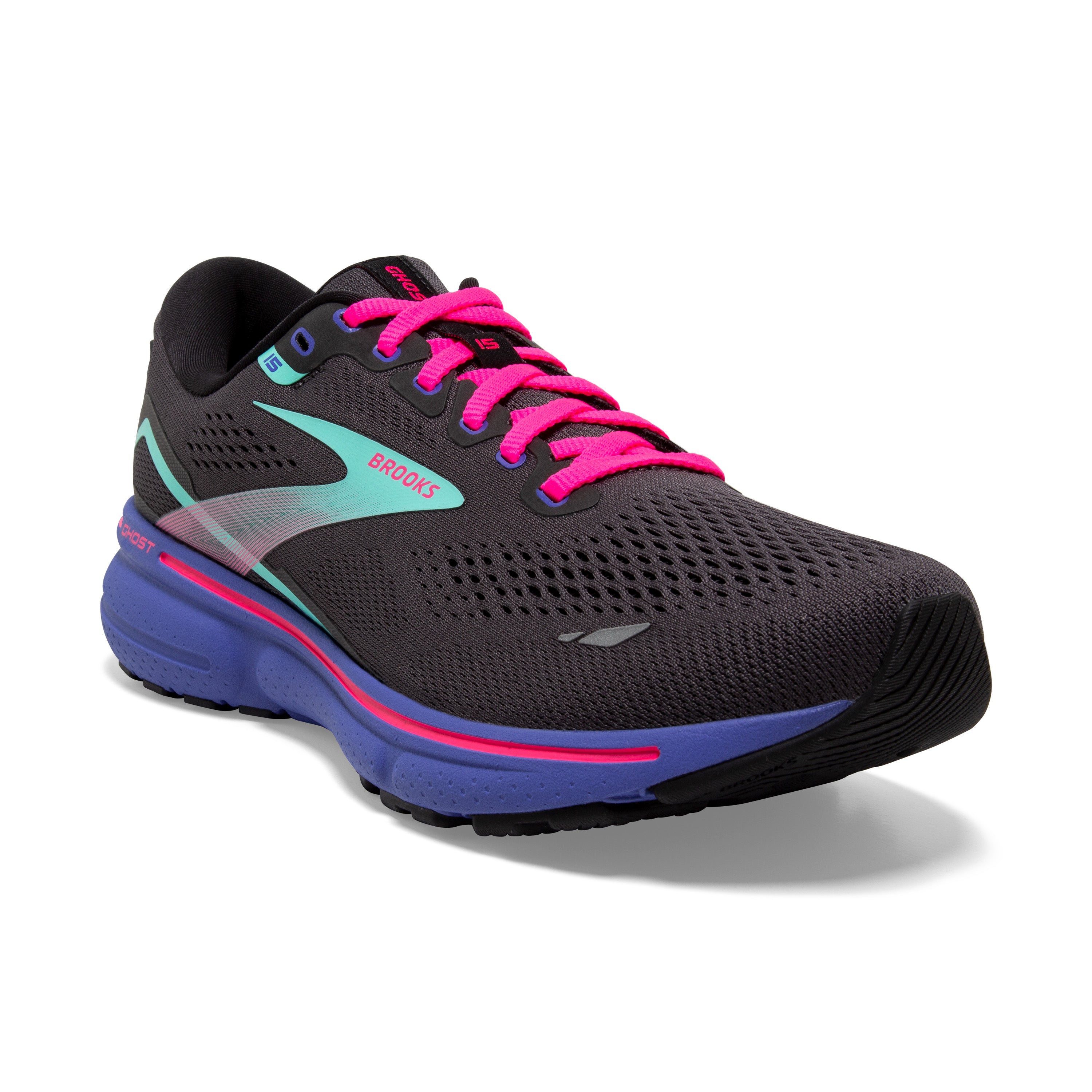 Women's Brooks Ghost 15 1203801B079 Color: Black/Blue/Aruba – Brown's ...