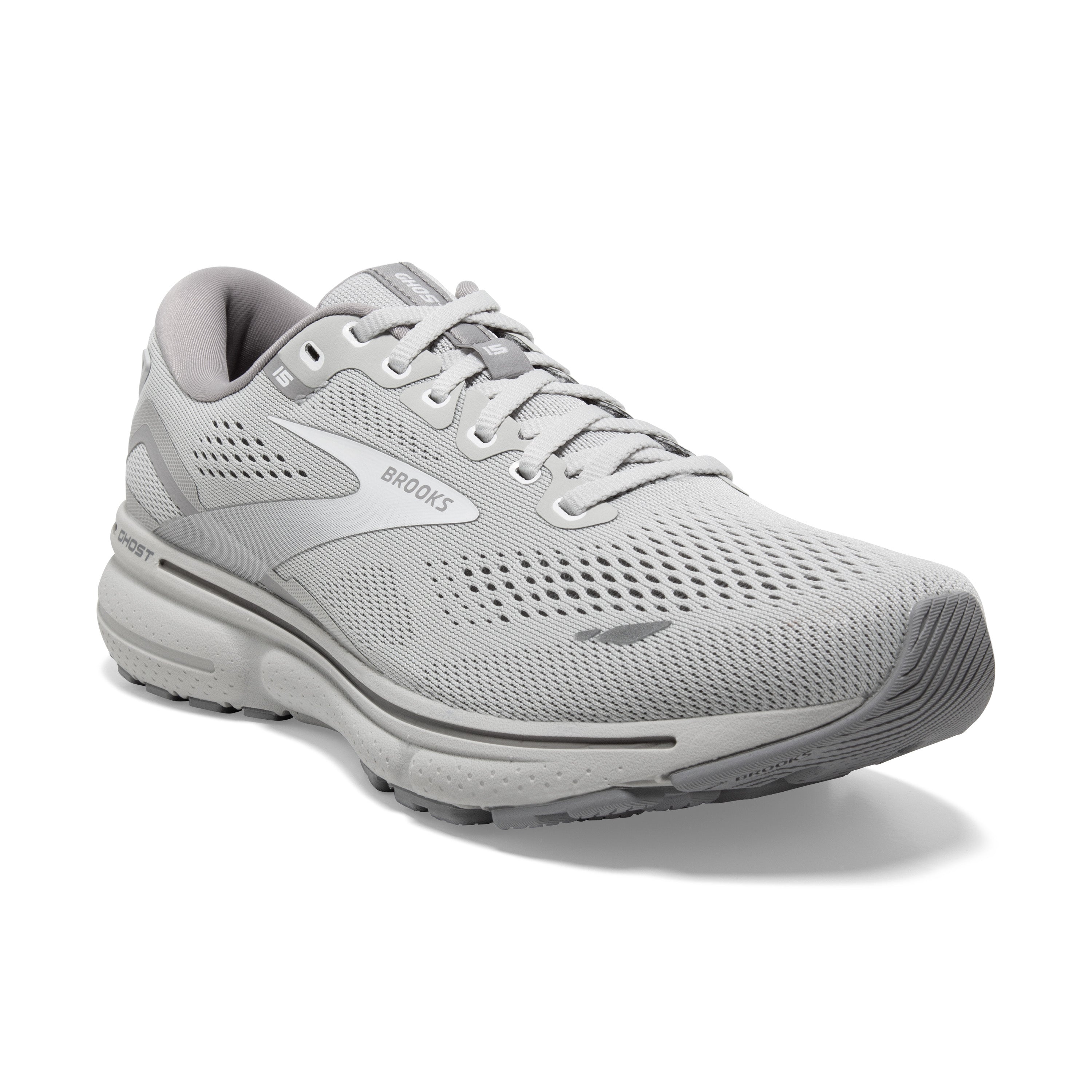 Women's Brooks Ghost 15 1203801D112 Color: Oyster/Alloy/White (WIDE WI ...